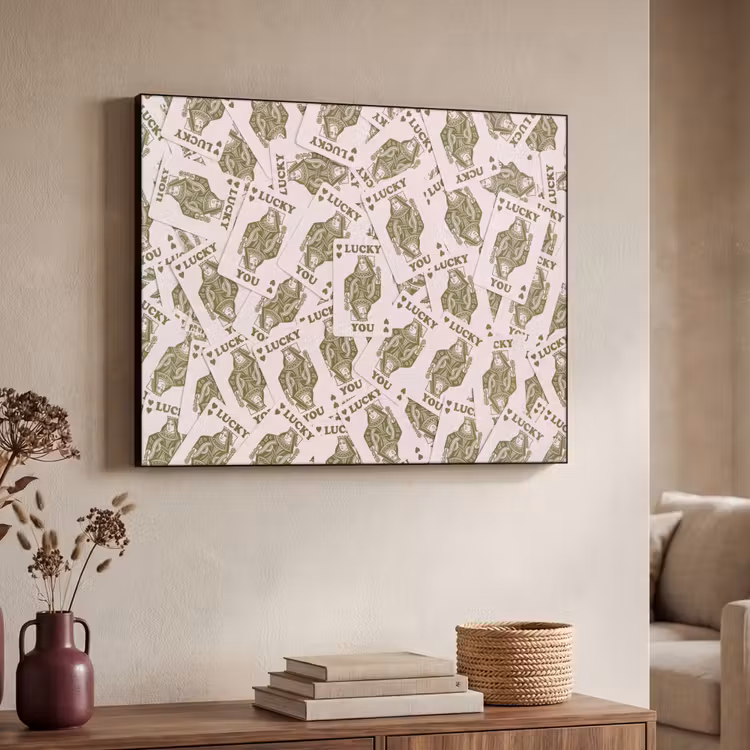Kaarten - Koningin - Patroon - Groen - Spel Textielframe zwart klein -sfeer3