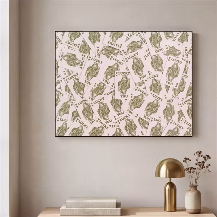 Kaarten - Koningin - Patroon - Groen - Spel Textielframe zwart klein -sfeer2