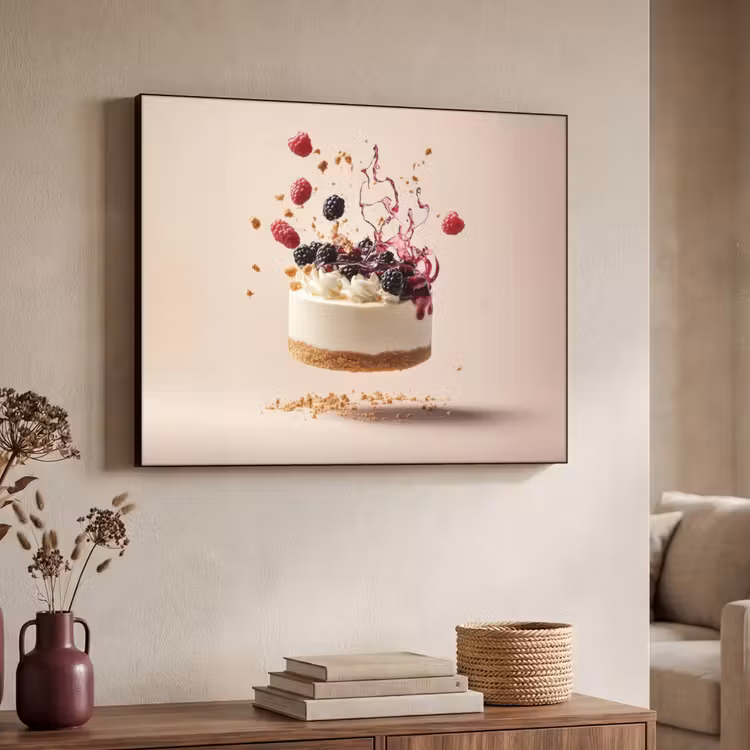 Cheesecake - Eten - Roze - Taart Textielframe zwart klein -sfeer3