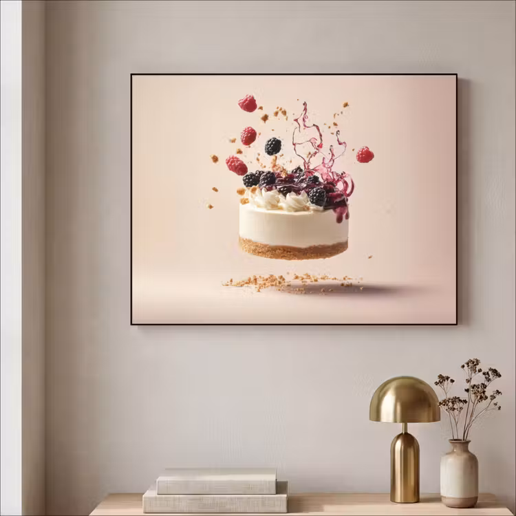 Cheesecake - Eten - Roze - Taart Textielframe zwart klein -sfeer2