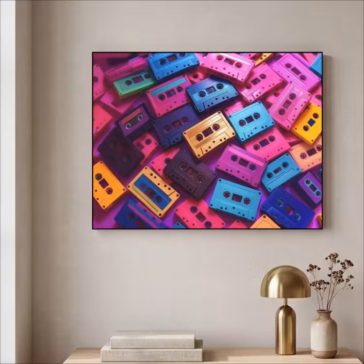 Cassetteband - Kleurrijk - Energiek Textielframe - compleet frame klein -sfeer2