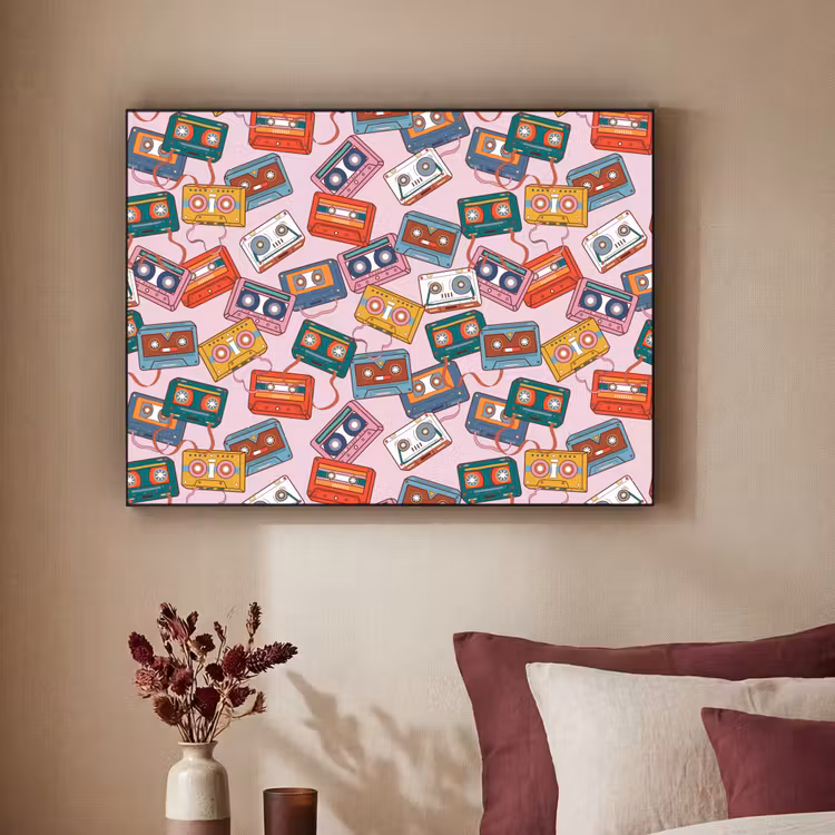 Cassette - Patroon - Roze Textielframe zwart klein 947 -sfeer1