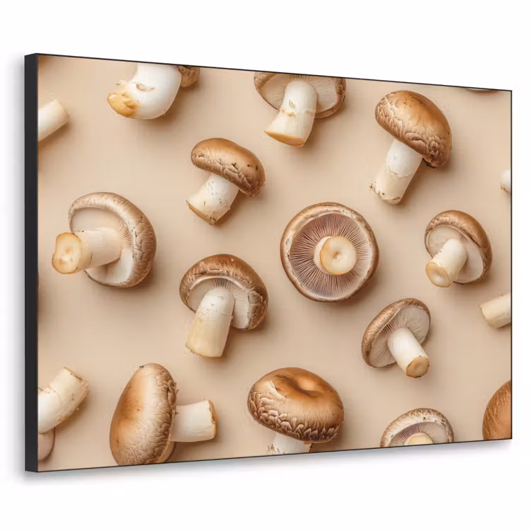 Kastanje Champignons - Beige Textielframe zwart klein -3d