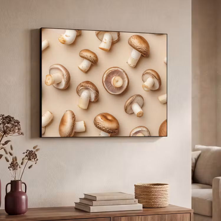 Kastanje Champignons - Beige Textielframe - compleet frame klein -sfeer3