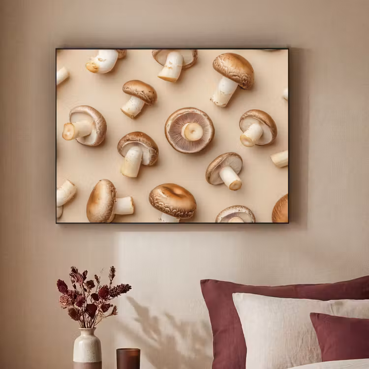 Kastanje Champignons - Beige Textielframe - compleet frame klein -sfeer1