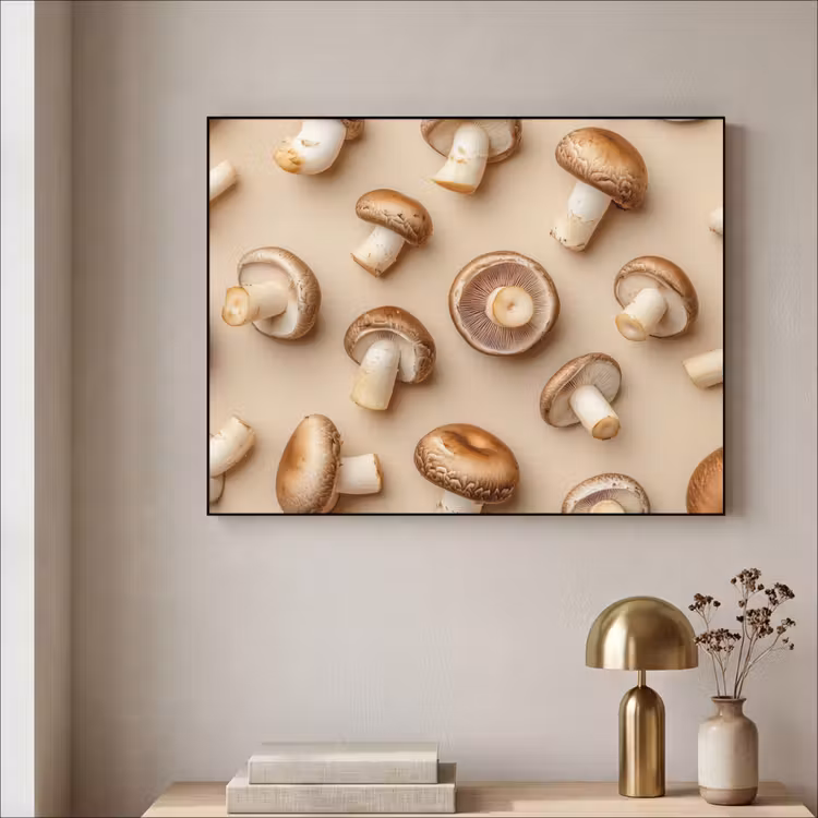 Kastanje Champignons - Beige Textielframe zwart klein -sfeer2