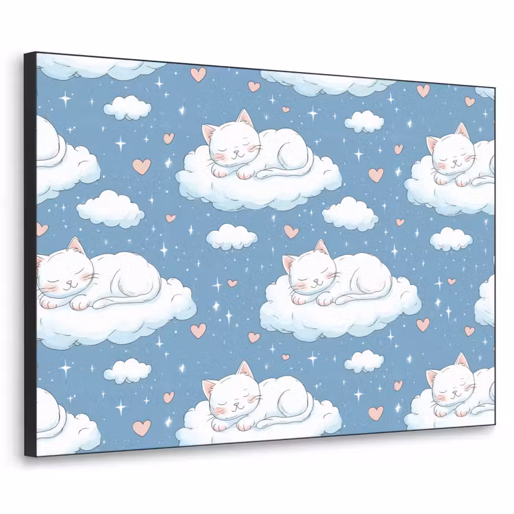 Kitten - Wolken - Blauw Textielframe zwart klein 947 -3d