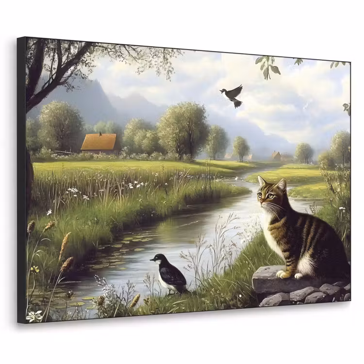 Kat - Beekje - Weide Textielframe zwart klein -3d