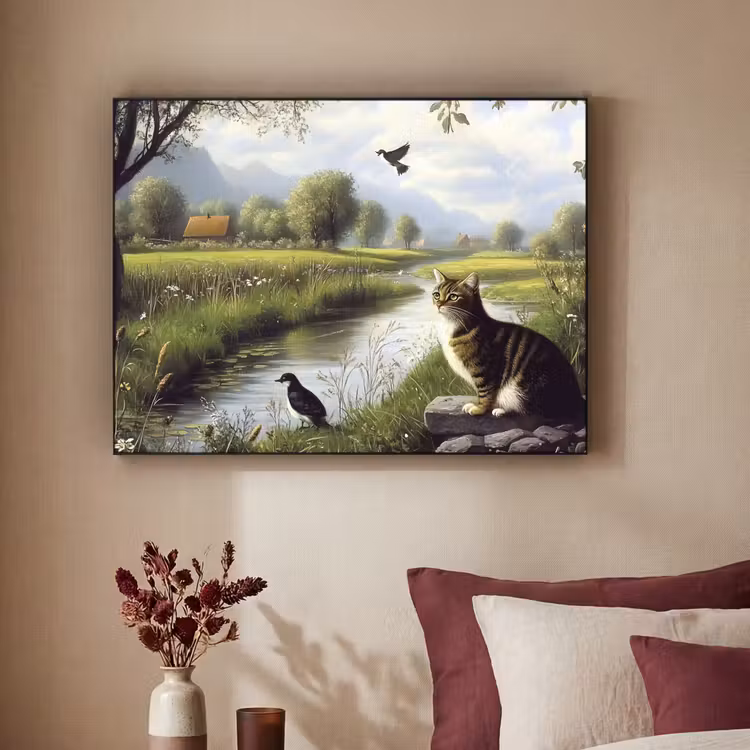 Kat - Beekje - Weide Textielframe - compleet frame klein -sfeer1