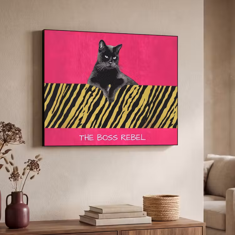 Kat - Baas - Roze - Tijgerprint Textielframe - compleet frame klein -sfeer3