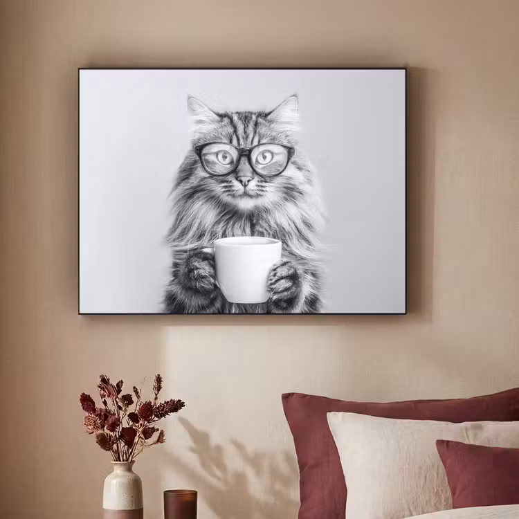 Kat - Bril - Mok - Pluizig Textielframe - compleet frame klein -sfeer1