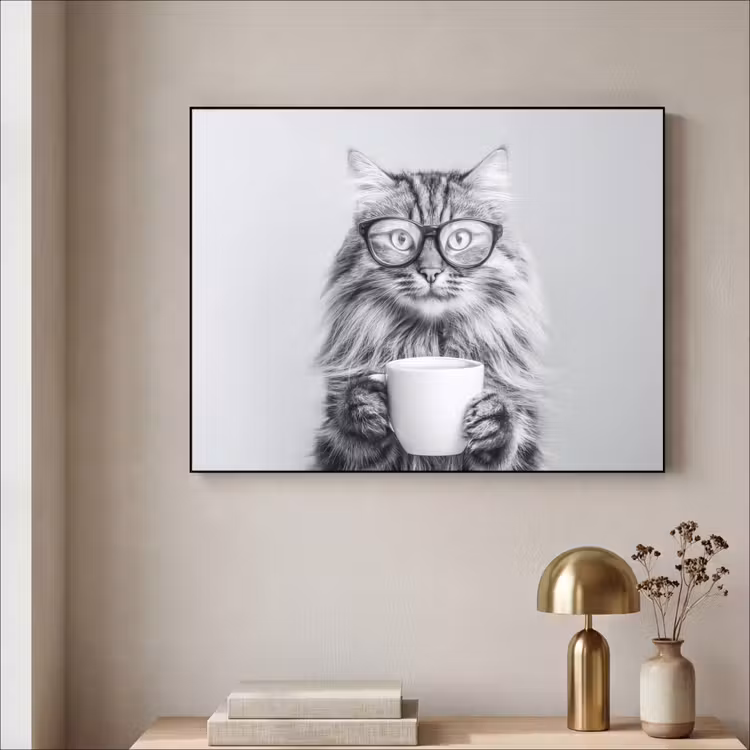 Kat - Bril - Mok - Pluizig Textielframe - compleet frame klein -sfeer2