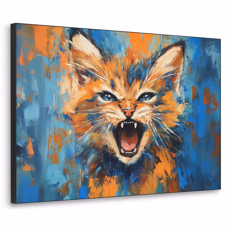 Kat - Kleurrijk - Oranje - Blauw Textielframe - compleet frame klein -3d
