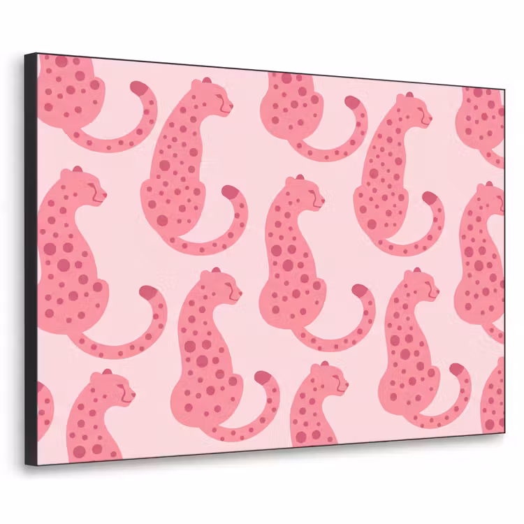 Kat - Gevlekt - Dieren - Patroon - Roze Textielframe zwart klein -3d
