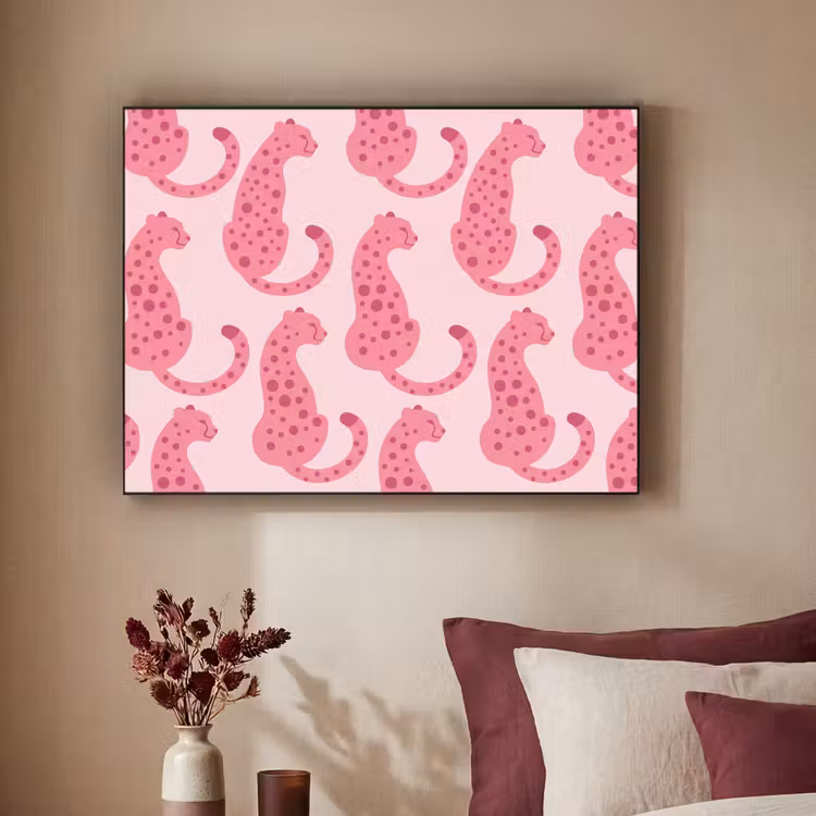 Kat - Gevlekt - Dieren - Patroon - Roze Textielframe zwart klein -sfeer1