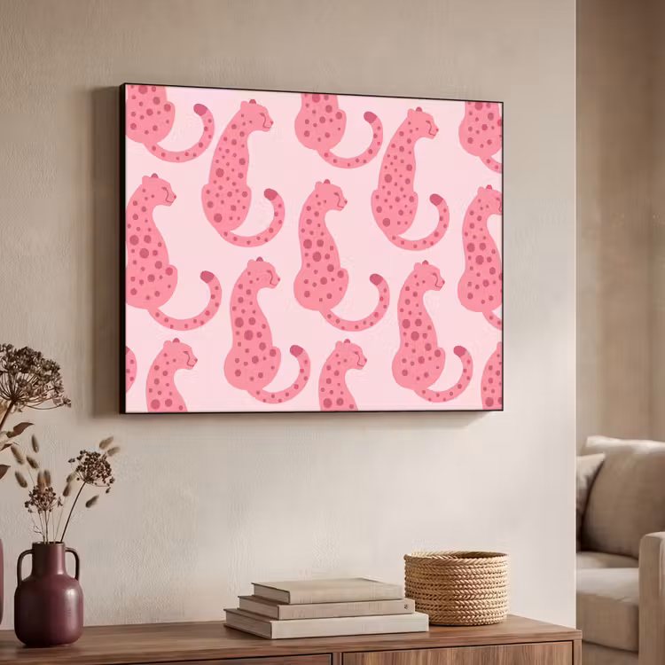 Kat - Gevlekt - Dieren - Patroon - Roze Textielframe zwart klein -sfeer3