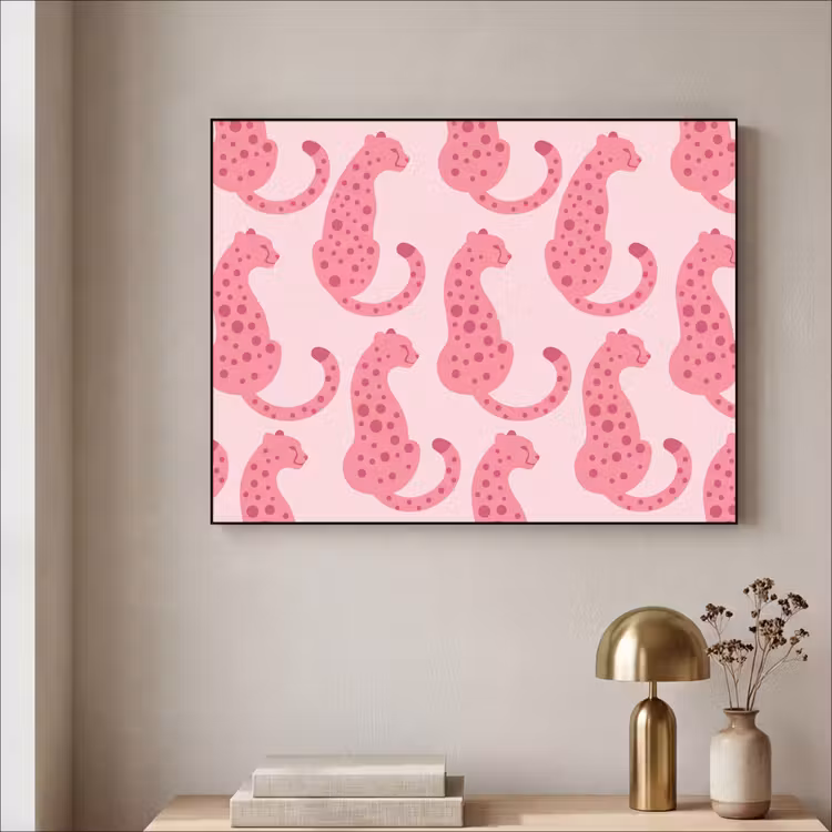 Kat - Gevlekt - Dieren - Patroon - Roze Textielframe zwart klein -sfeer2