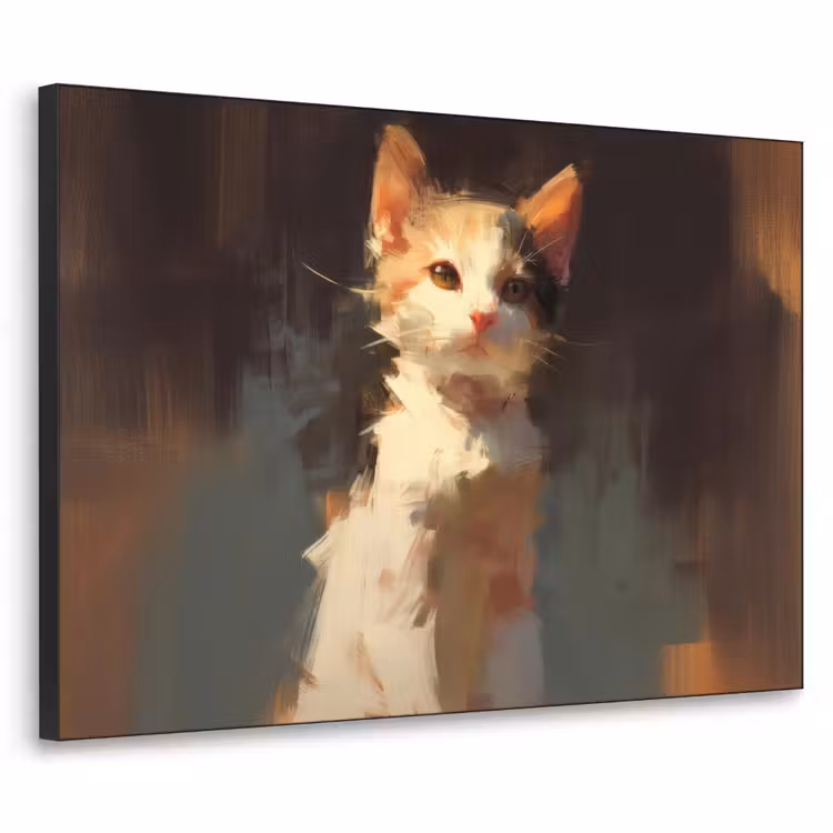 Kat - Geschilderd - Artistiek - Wit Textielframe zwart klein -3d