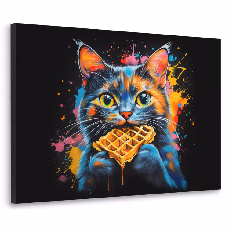 Kat - Graffiti - Kleurrijk - Wafel - Eten Textielframe zwart klein -3d