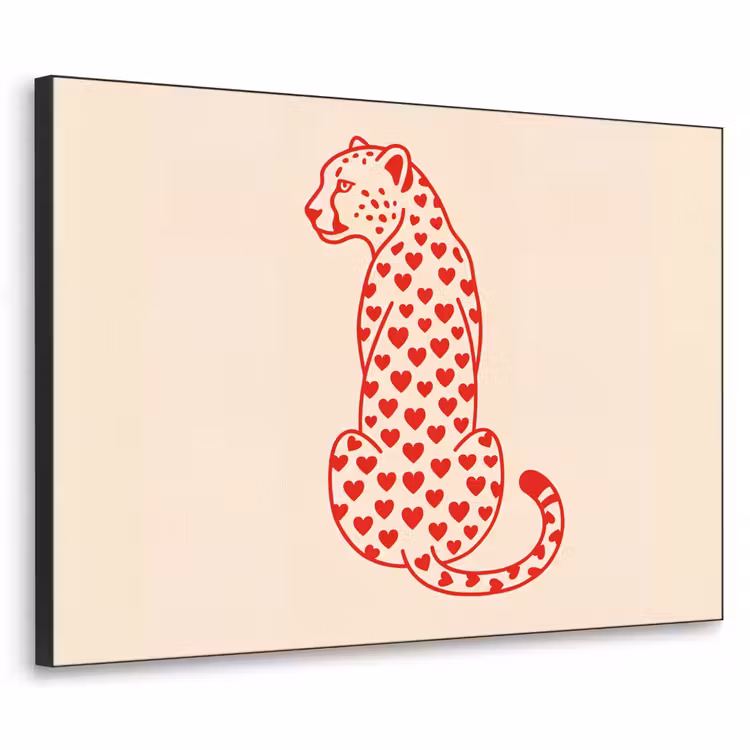 Kat - Harten - Dieren - Modern - Rood Textielframe zwart klein -3d