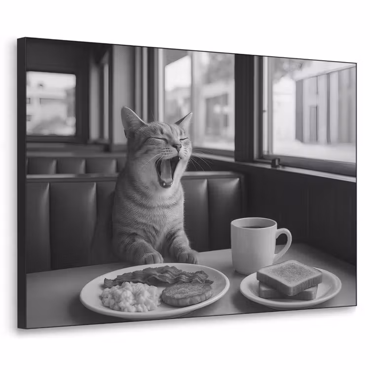 Kat - Koffie - Brood - Zwart Textielframe zwart klein -3d