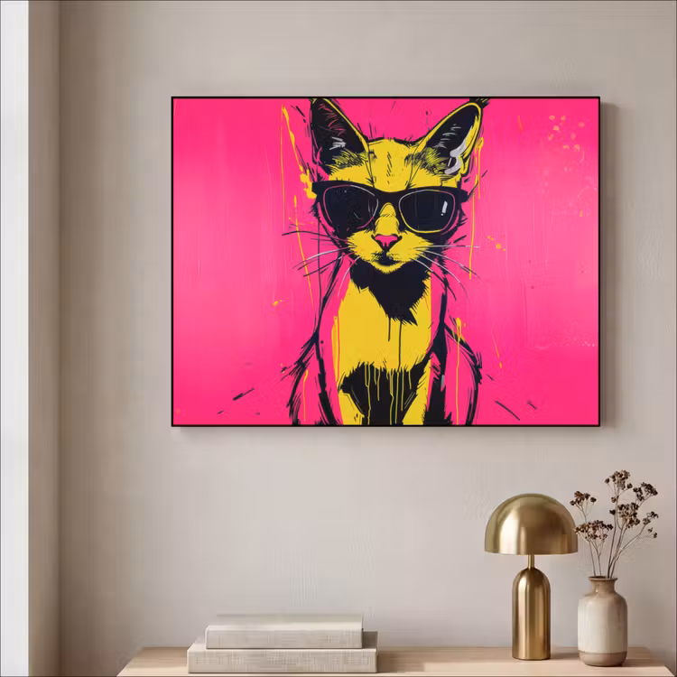 Kat - Art - Zonnebril - Roze Textielframe zwart klein -sfeer2
