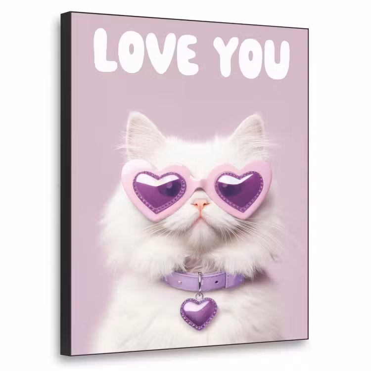 Kat - Love - Paars - Valentijn Textielframe zwart klein -3d