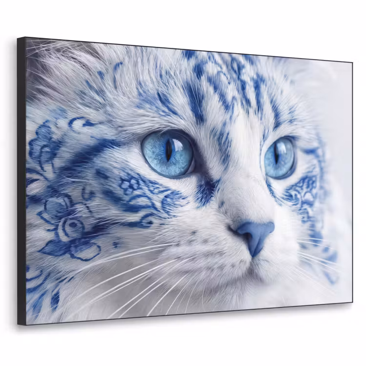 Art Frame - Katze - Muster - Blau - Kat - Patroon - Blauw Textielframe zwart klein