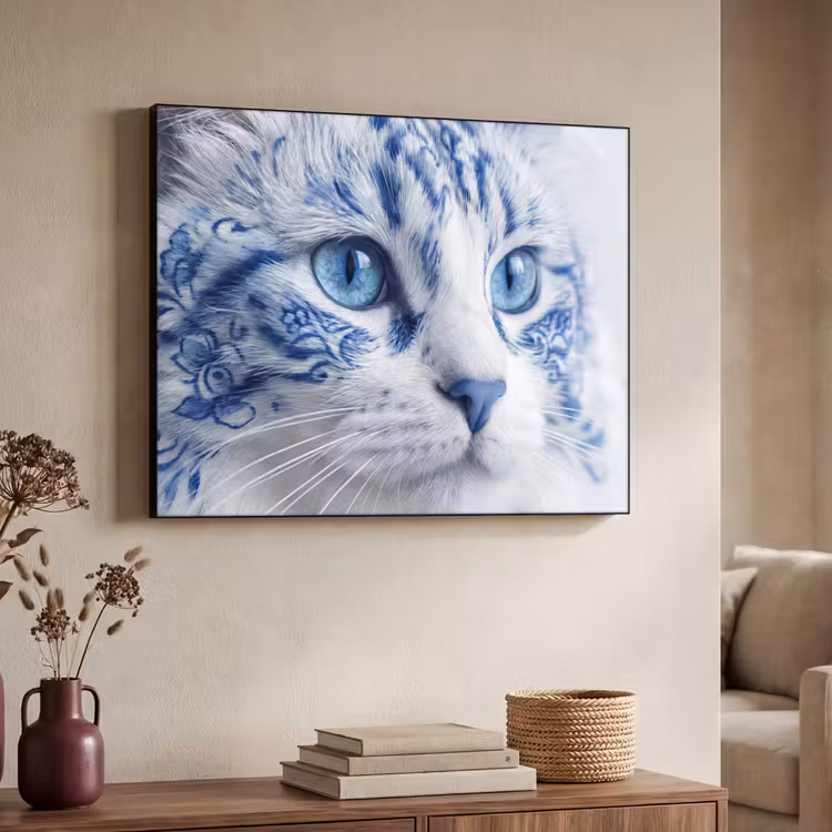 Art Frame - Katze - Muster - Blau - Kat - Patroon - Blauw Textielframe zwart klein