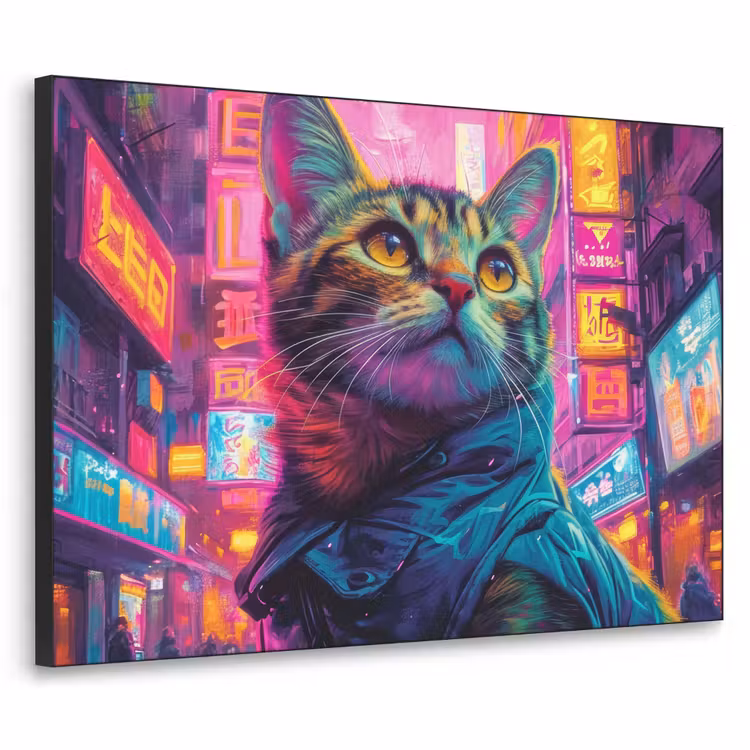 Kat - Pop art - China - Neon - Stad Textielframe - compleet frame klein -3d