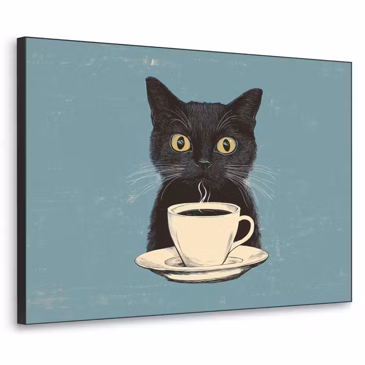 Kat - Zwart - Koffie - Minimalistisch Textielframe zwart klein -3d