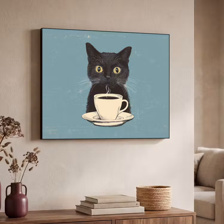 Kat - Zwart - Koffie - Minimalistisch Textielframe zwart klein -sfeer3