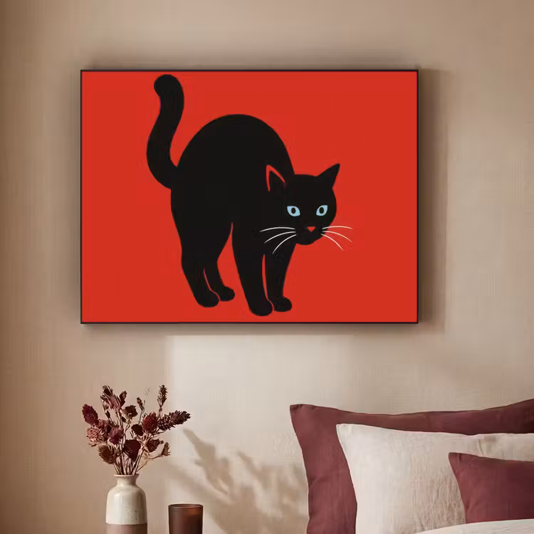 Kat - Zwart - Staart Textielframe zwart klein -sfeer1