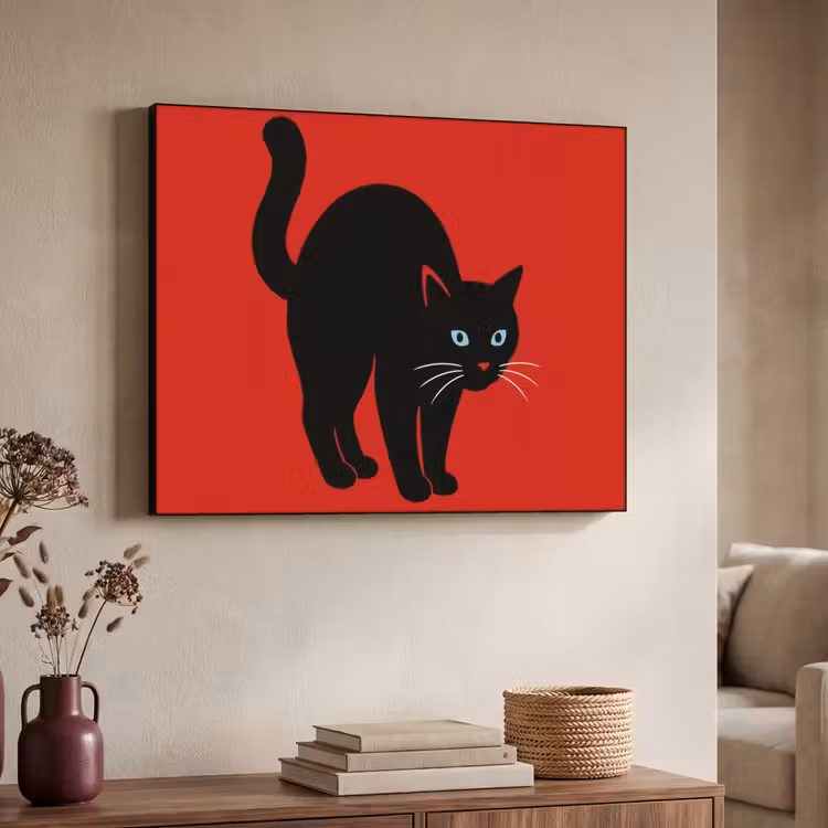 Kat - Zwart - Staart Textielframe - compleet frame klein -sfeer3