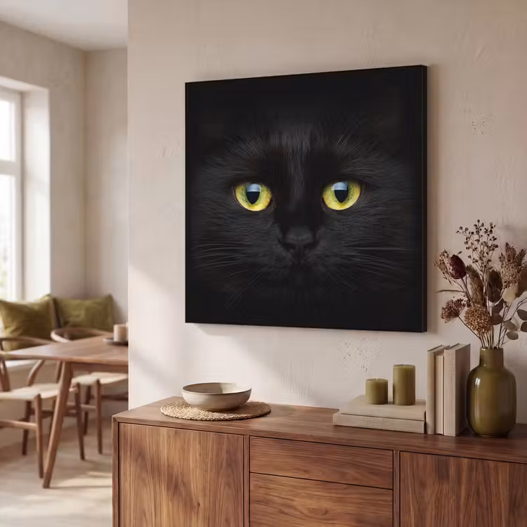 Kat - Zwart - Dieren - Natuur Textielframe zwart klein -sfeer3