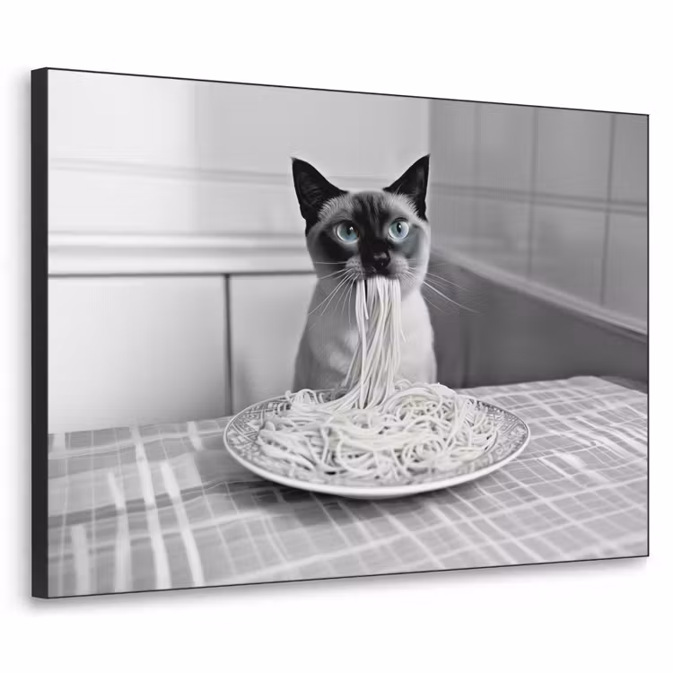 Kat - Siamees - Zwart Wit - Schattig - Dieren Textielframe - compleet frame klein -3d