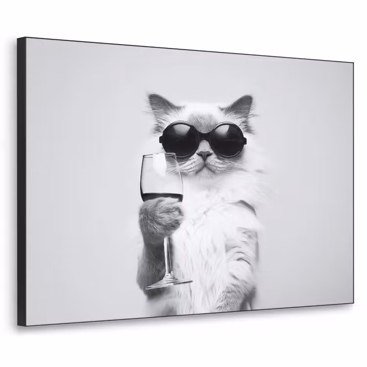 Kat - Zonnebril - Wijnglas - Langharig Textielframe zwart klein -3d