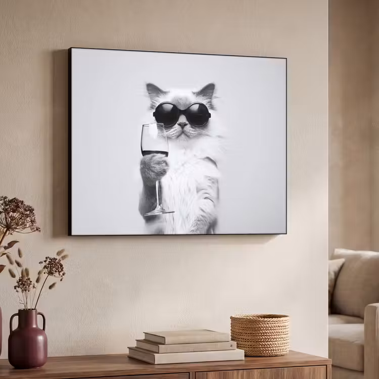Kat - Zonnebril - Wijnglas - Langharig Textielframe - compleet frame klein -sfeer3