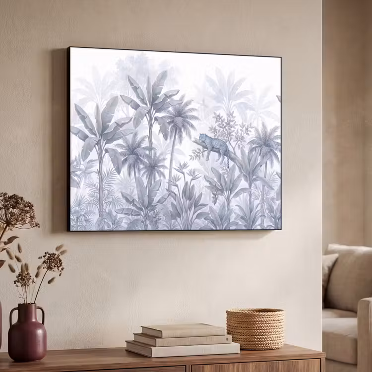 Kat - Tropisch bos - Modern - Grijs Textielframe zwart klein -sfeer3