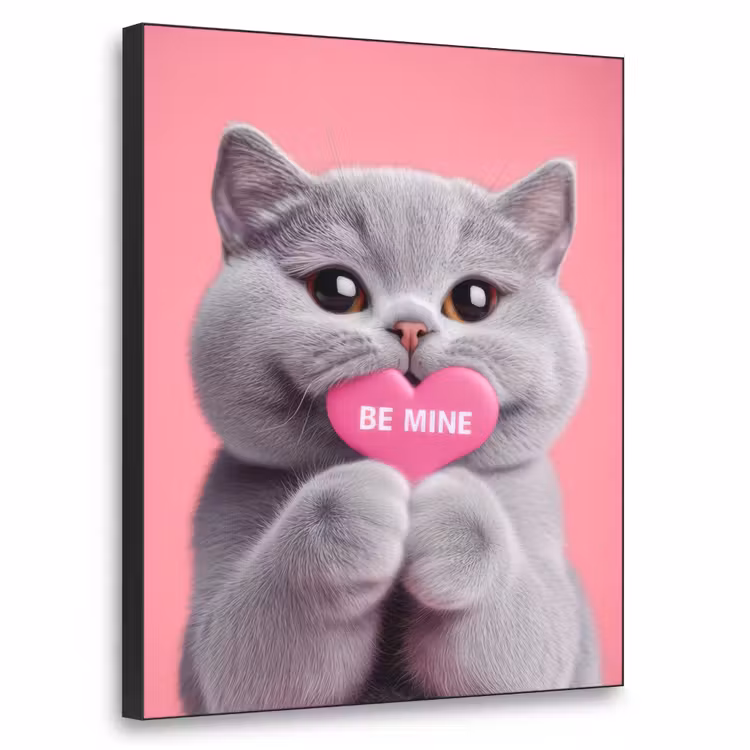 Kat - Valentijn - Roze - Liefde Textielframe zwart klein -3d