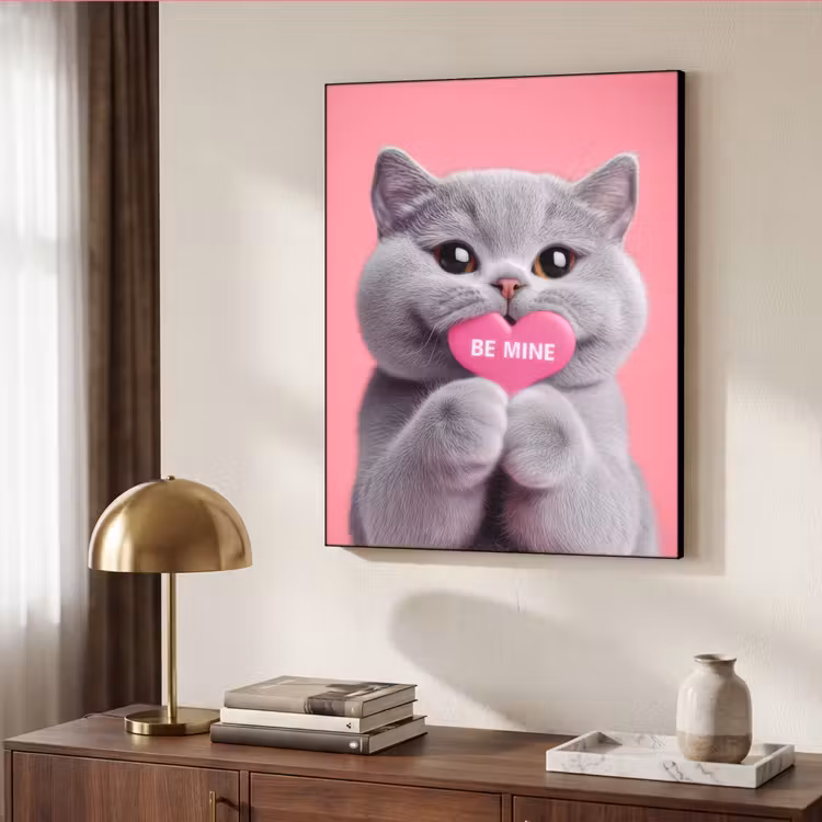 Kat - Valentijn - Roze - Liefde Textielframe zwart klein -sfeer3