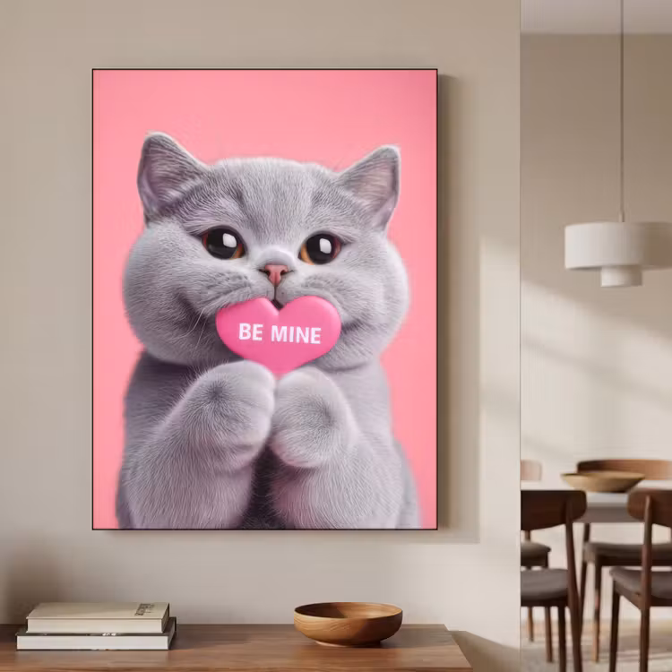 Kat - Valentijn - Roze - Liefde Textielframe zwart klein -sfeer2