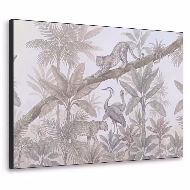 Kat - Vogel - Jungle - Illustratie - Dieren Textielframe zwart klein -3d