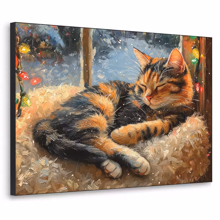Kat - Kerst - Winter - Dier Textielframe zwart klein -3d