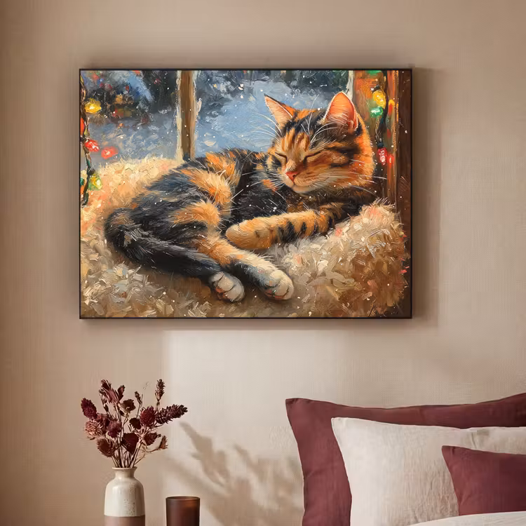 Kat - Kerst - Winter - Dier Textielframe - compleet frame klein -sfeer1
