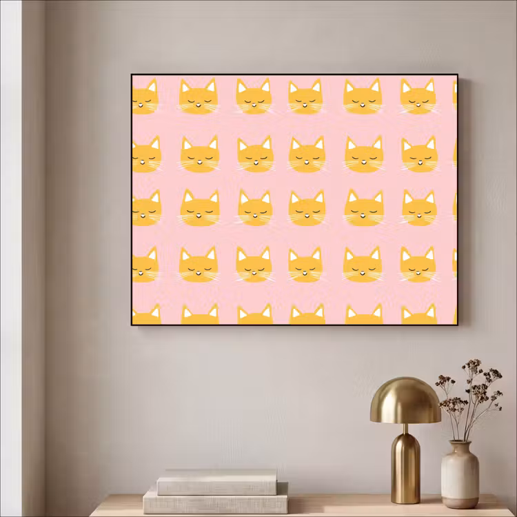 Katten - Patroon - Roze Textielframe zwart klein 947 -sfeer2