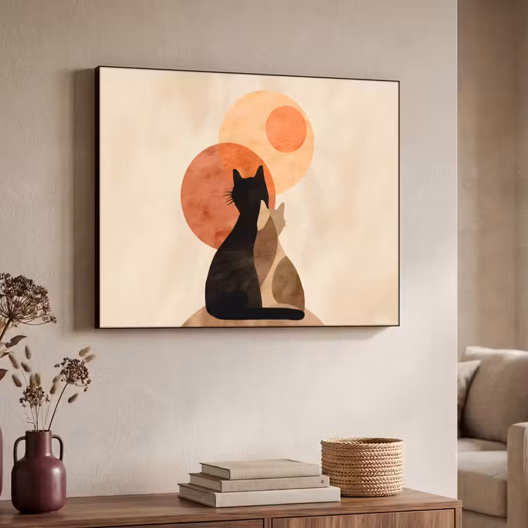Katten - Zwart - Abstract - Cirkels Textielframe - compleet frame klein -sfeer3