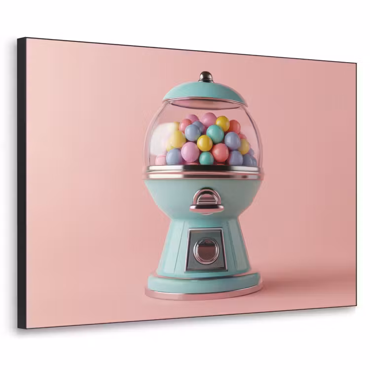 Kauwgom - Retro - Snoep - Roze Textielframe zwart klein -3d