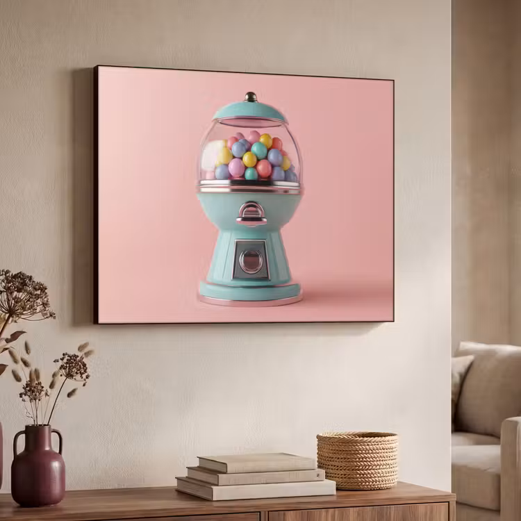 Kauwgom - Retro - Snoep - Roze Textielframe zwart klein -sfeer3