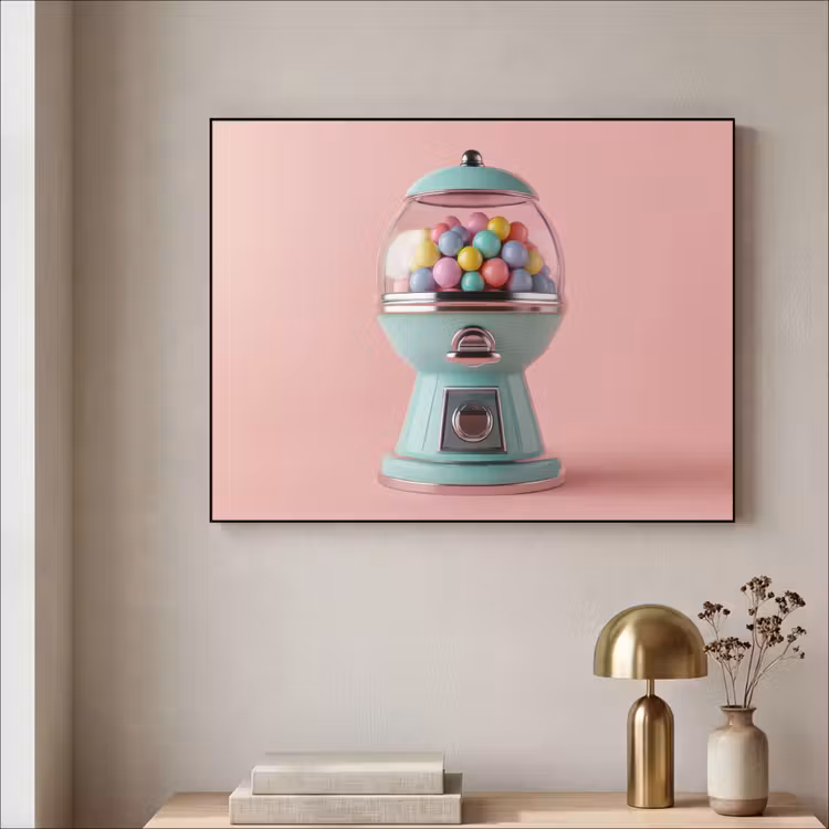 Kauwgom - Retro - Snoep - Roze Textielframe - compleet frame klein -sfeer2
